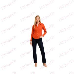Express Design Studio Women’s Fitted Button-Down Shirt XS Orange Stretch Cotto